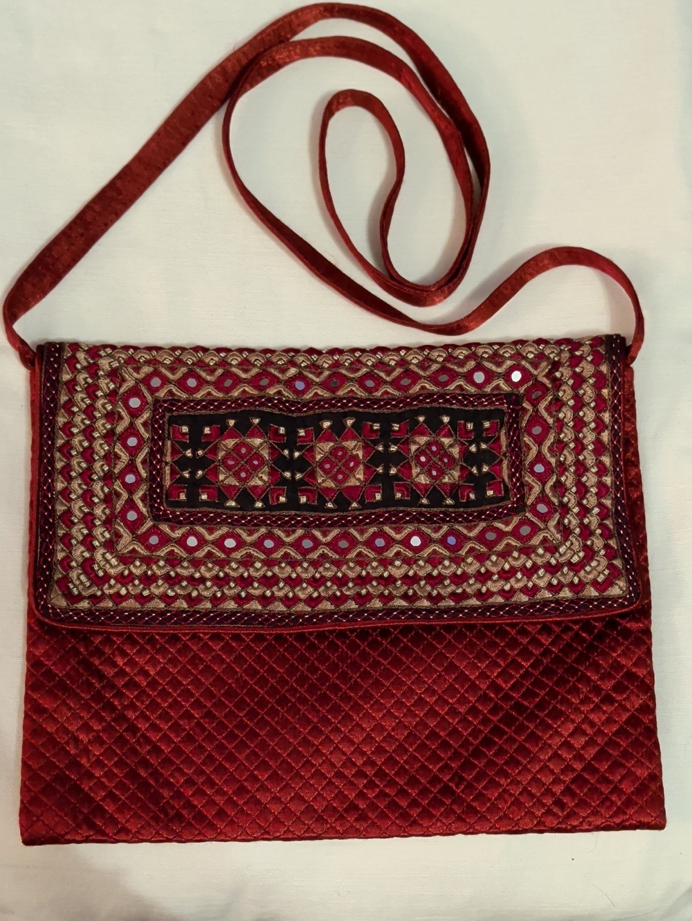 Fabindia Maroon Silk Neran Embroidered Crossbody iPad / Sling Bag